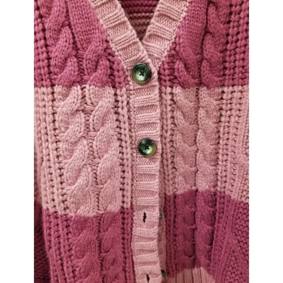 Torrid 2-Toned Pink Striped Knit Cardigan Sweater, Size 2, Cropped Chunky - Picture 5 of 6